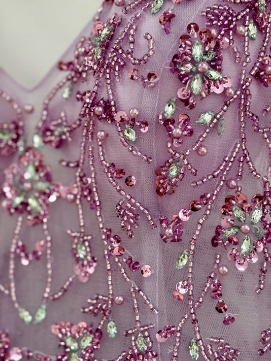 Lavender Beaded Tulle High-Low Prom Dress Size 8 Formal Gown - Picture 5 of 5